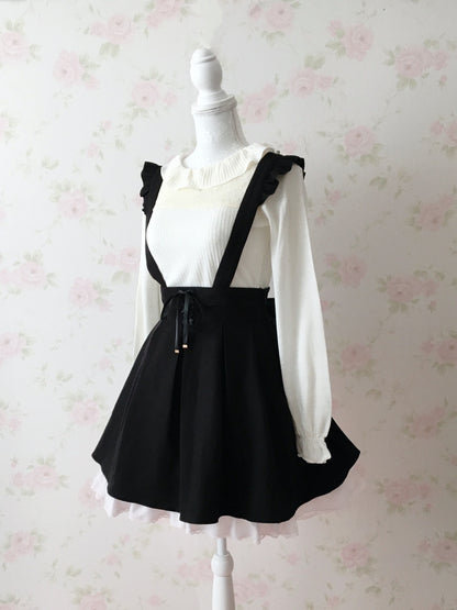 LIZ LISA Ruffled Collar Rib Top (Ivory)