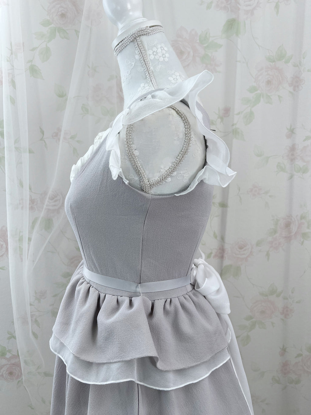 mon Lily Frilled Back Bow Dress (Gray)