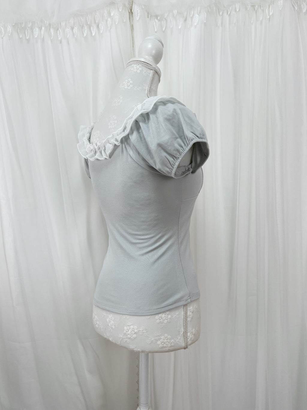 Chiffon Ruffled T-shirt (Blue gray)