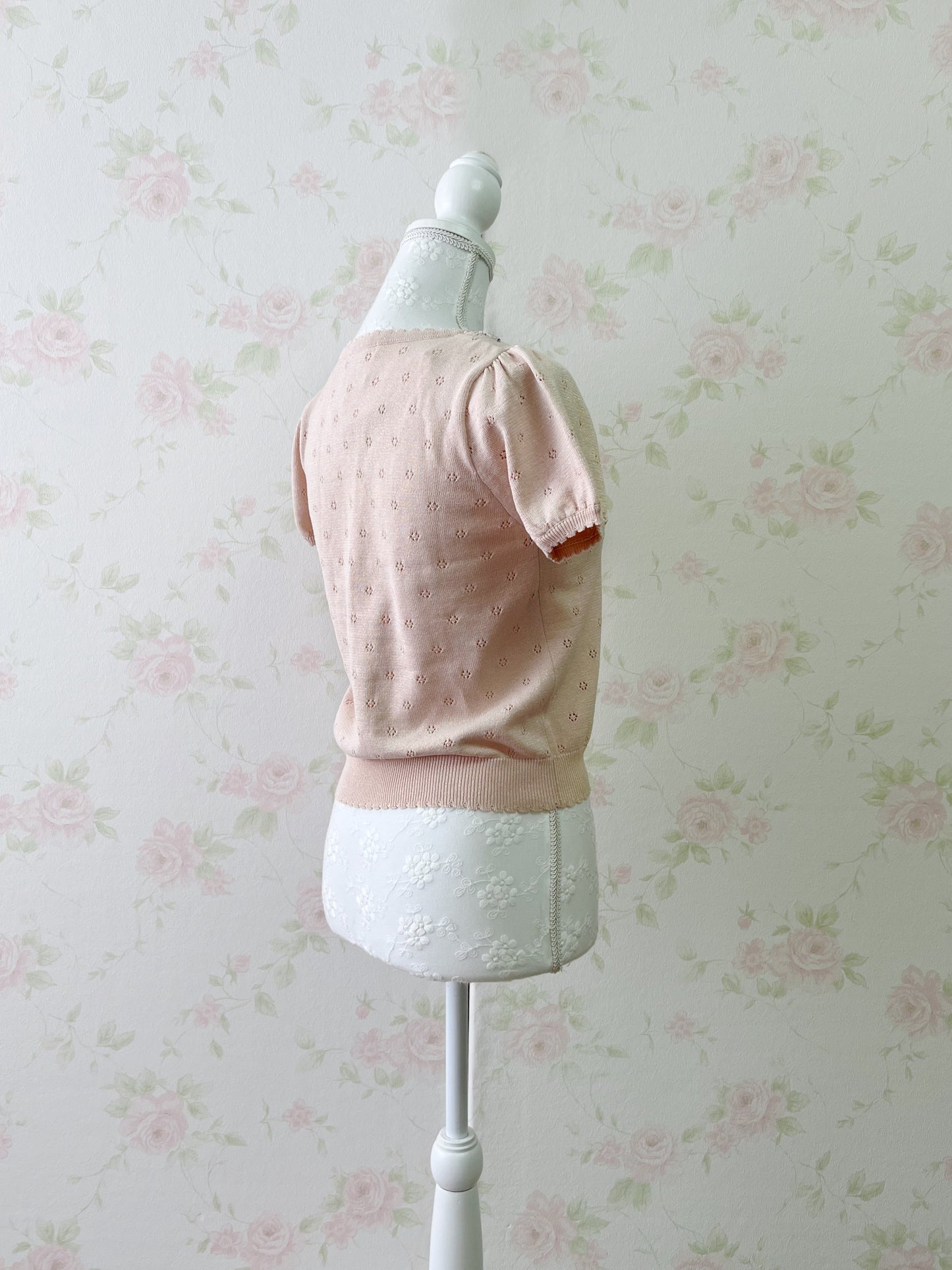 Prime Pattern Lame Shiny Fabric Beaded Cardigan (Pink Beige)
