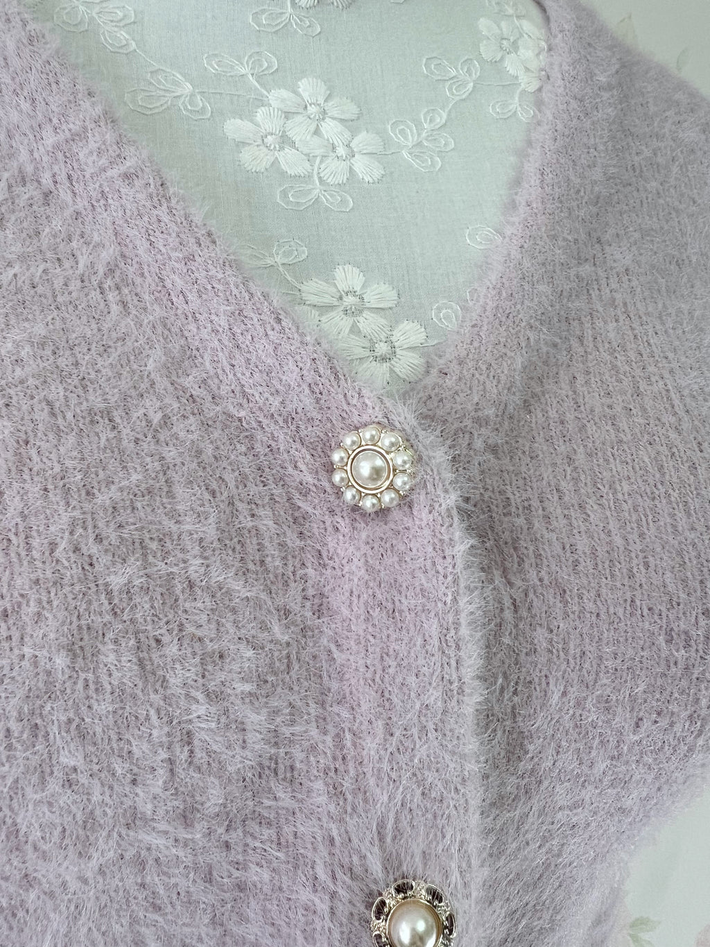Pearl Button Shaggy Cardigan (Purple)