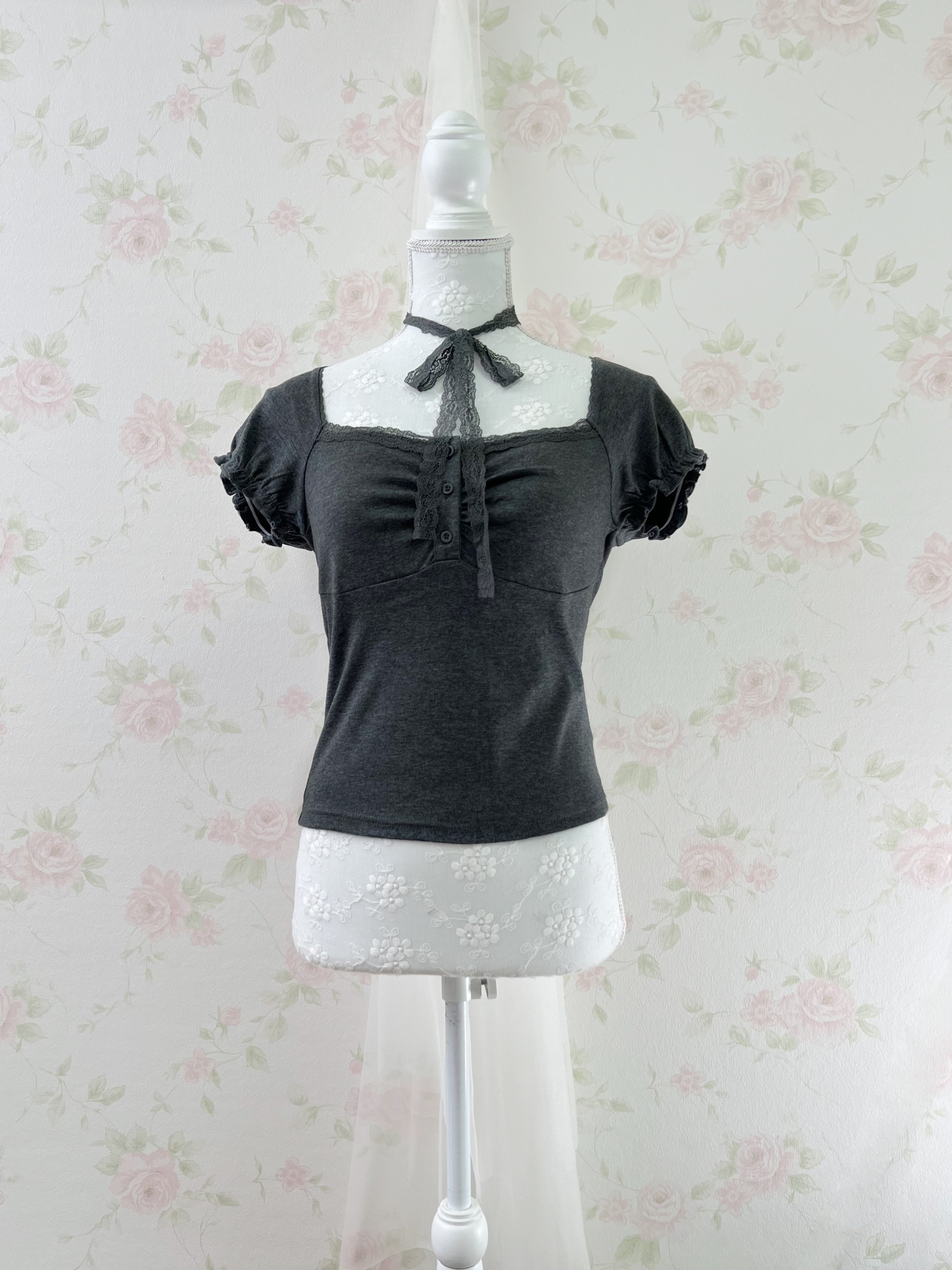 Lacy Choker Shoujo Top (Dark Gray)