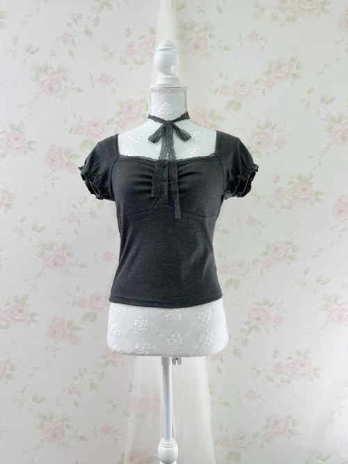 (21%OFF) Lacy Choker Shoujo Top (Dark Gray)