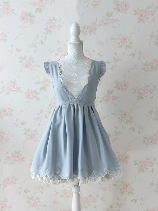 LIZ LISA Rose Embroidery Back Laced Up Dress (Blue)