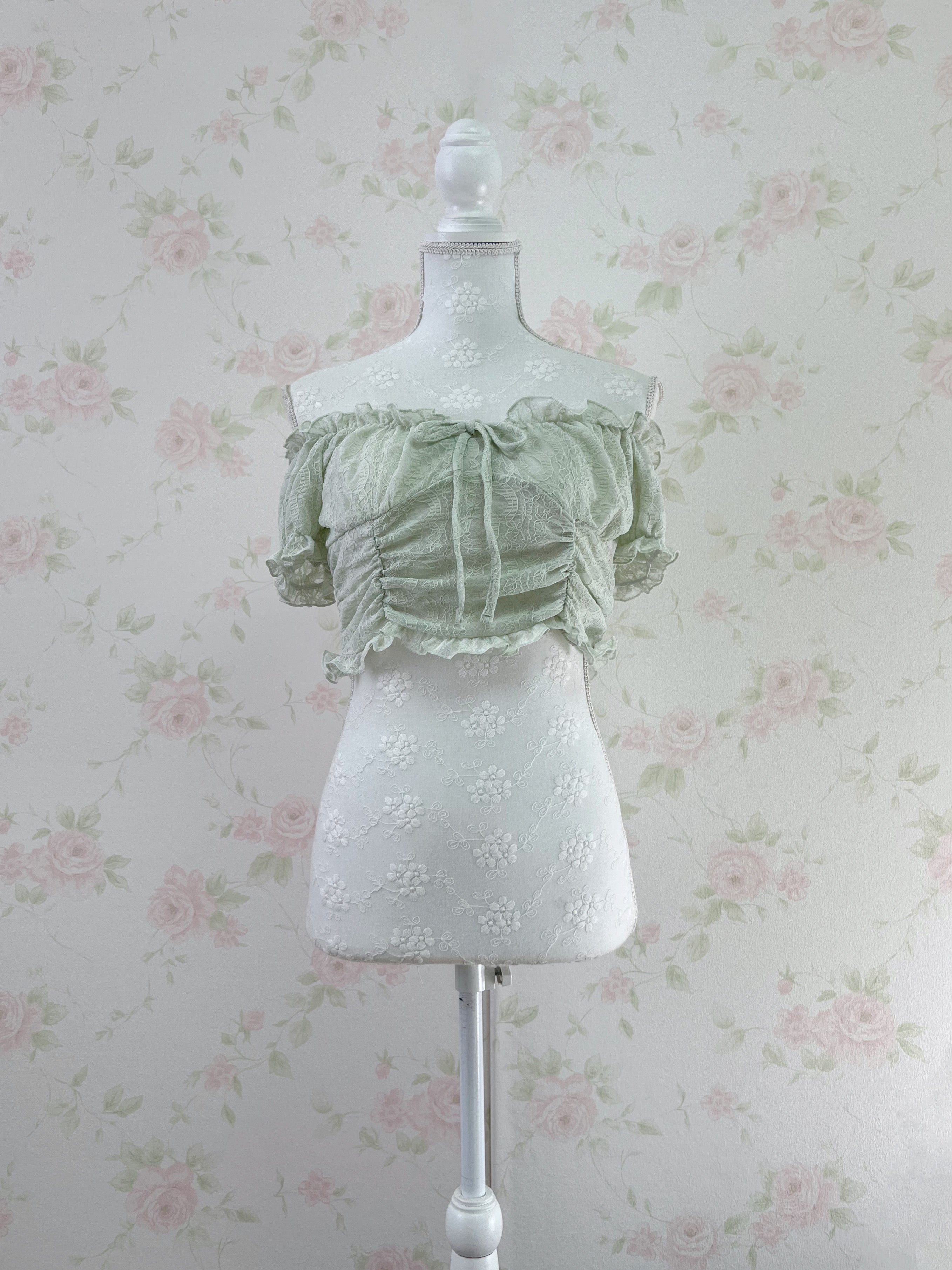2 Way Shoulder Lacy Top (Mint Green)