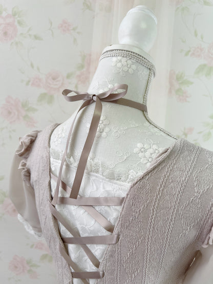 NOEMIE Halter Neck Laced Up Back Top (Grayish Pink)
