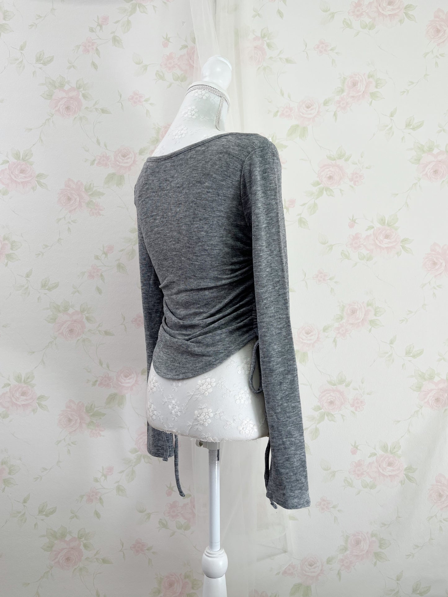 GRL Lacy Off Should  Side String Top (Gray)