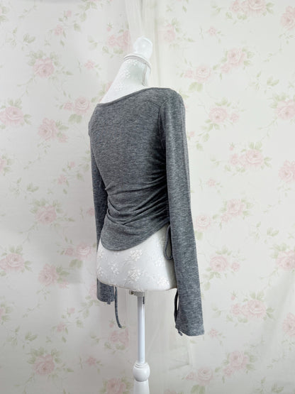 GRL Lacy Off Should  Side String Top (Gray)