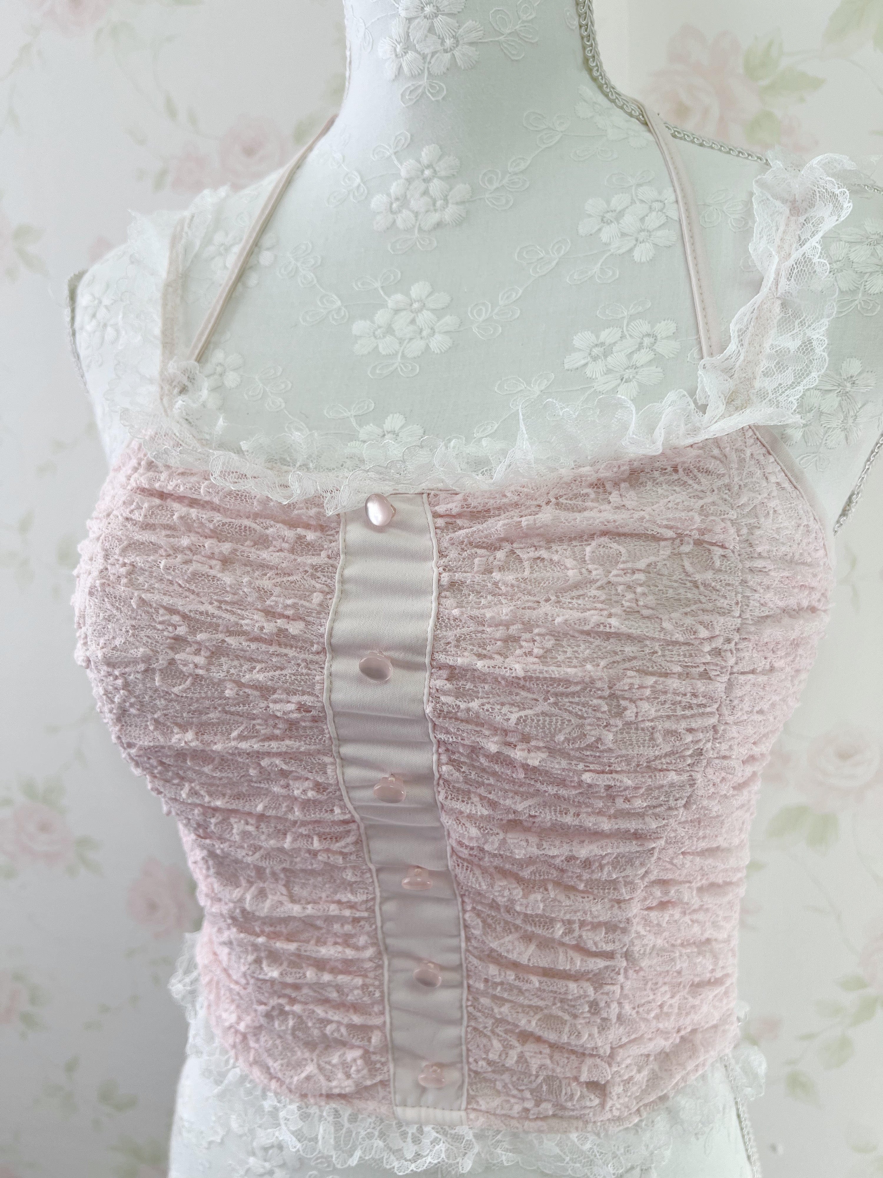 Lacy Halter Neck Camisole (Pink)