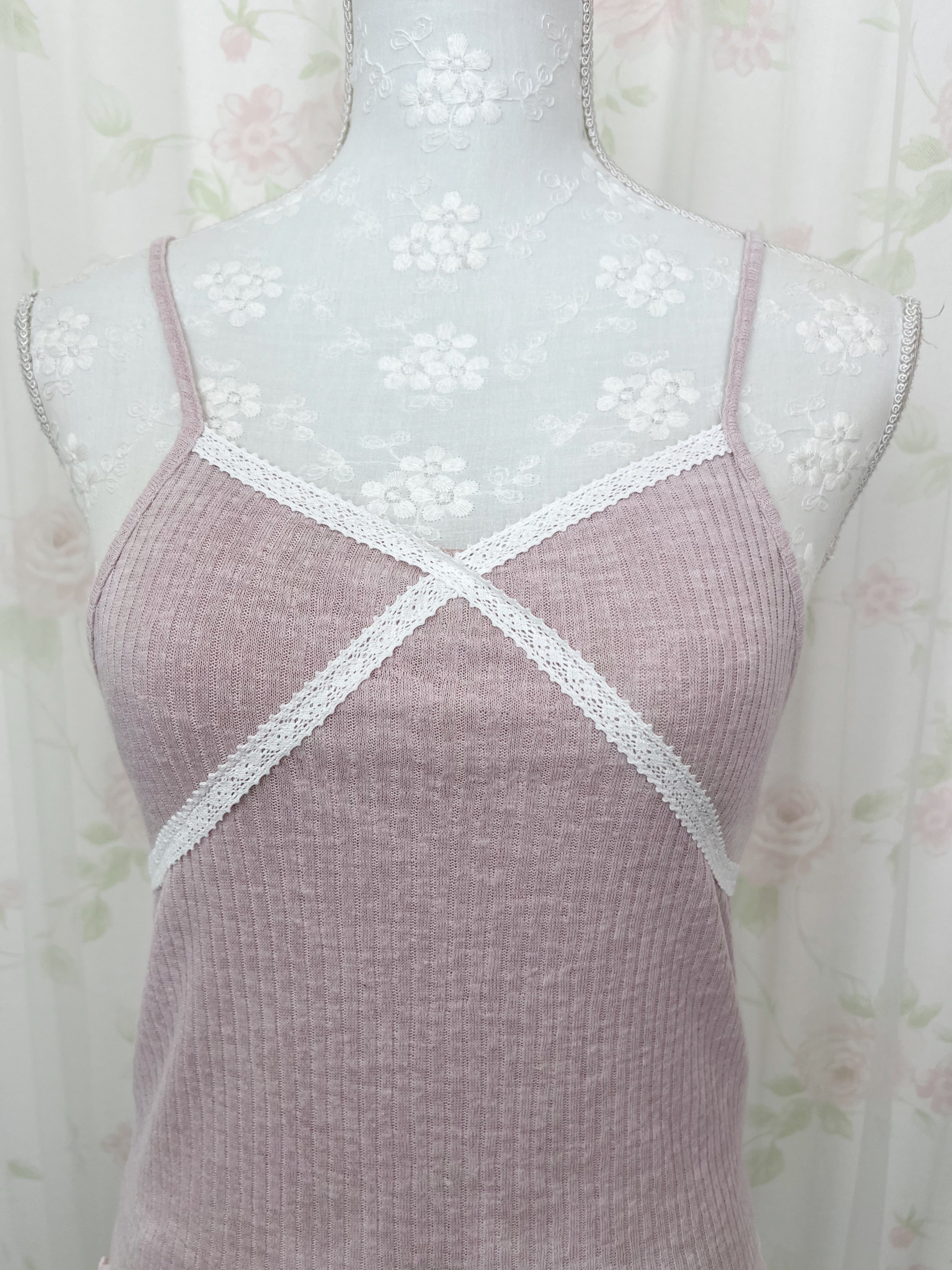 Lace Framed Camisole &Cardigan Set (Pink)