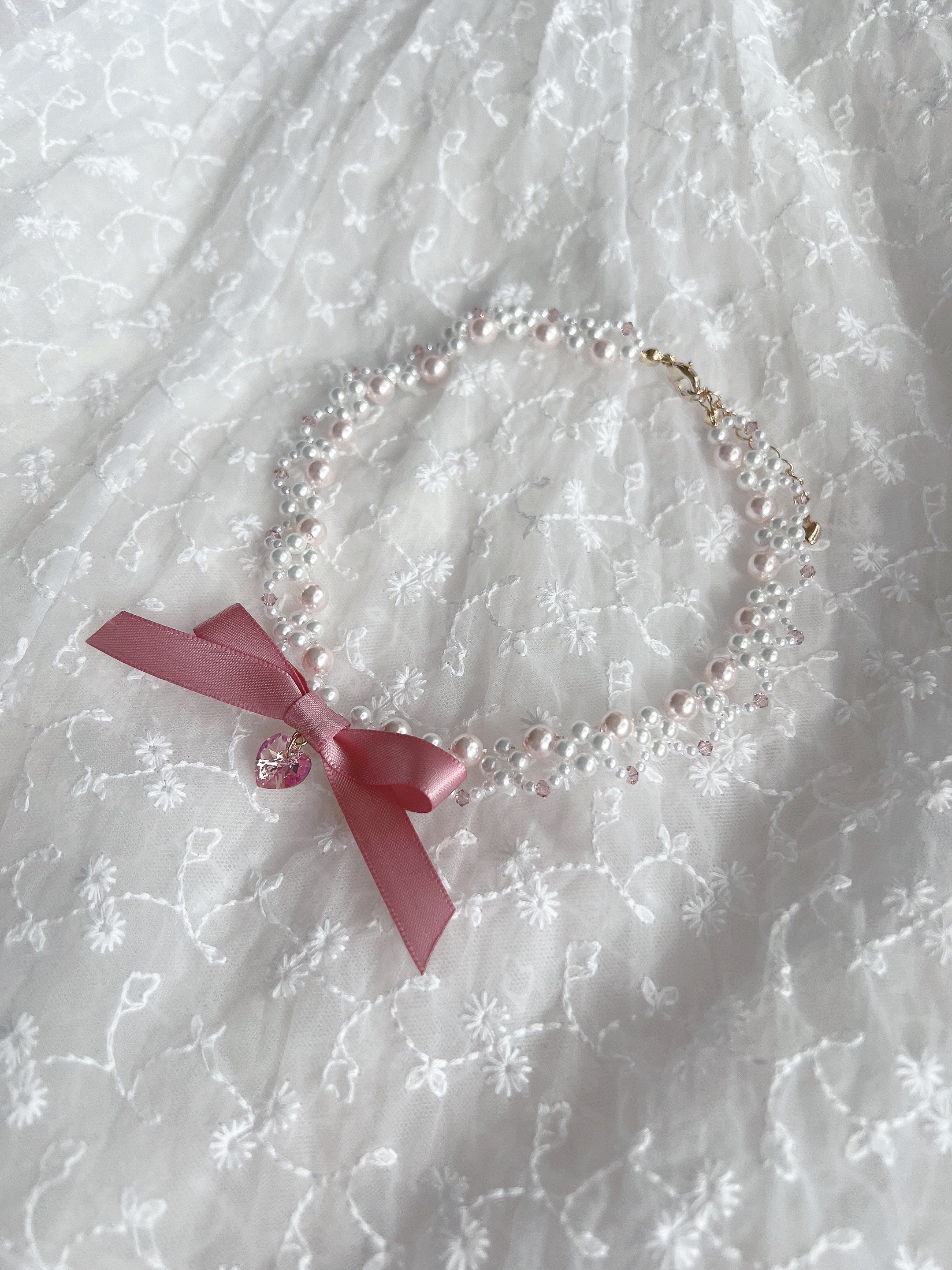 Kirallum Tokyo Ribbon Kirakira Heart Pearl Necklace