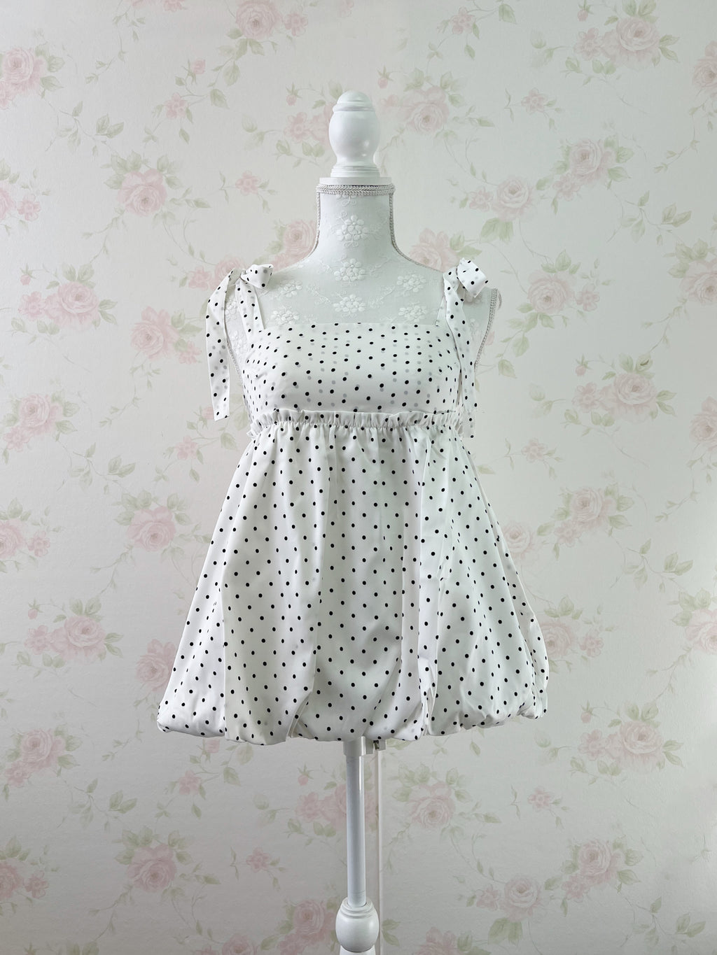 Polka Dot Balloon Camisole Top (White)