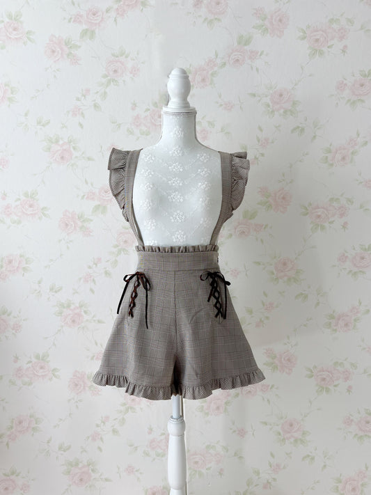 Honey Cinnamon Suspender Frilled Short Pants