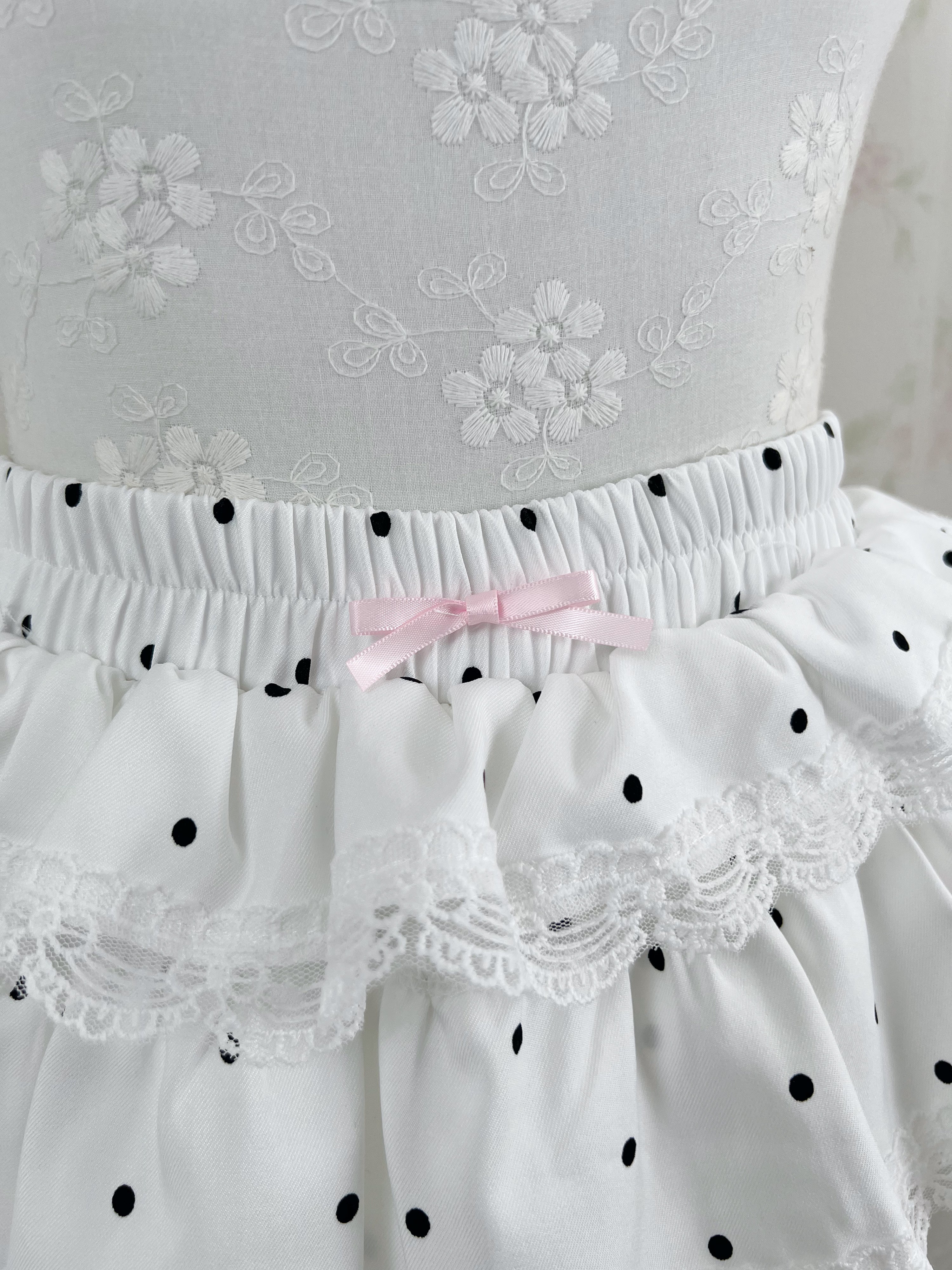 Tiered Polka Dot Skirt (White)