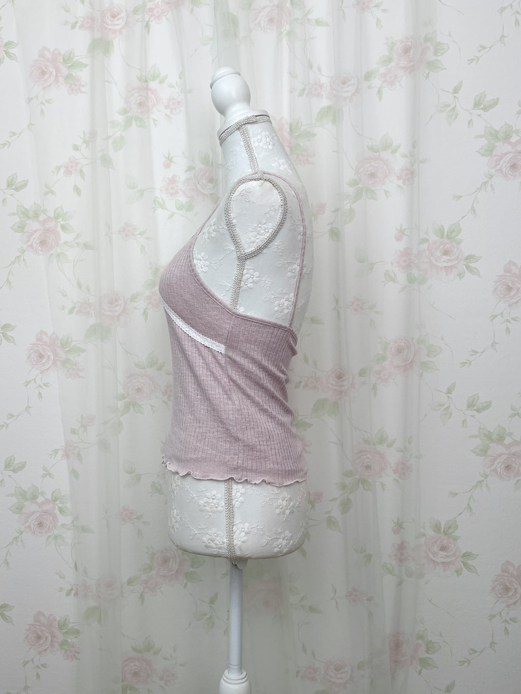 Lace Framed Camisole &Cardigan Set (Pink)