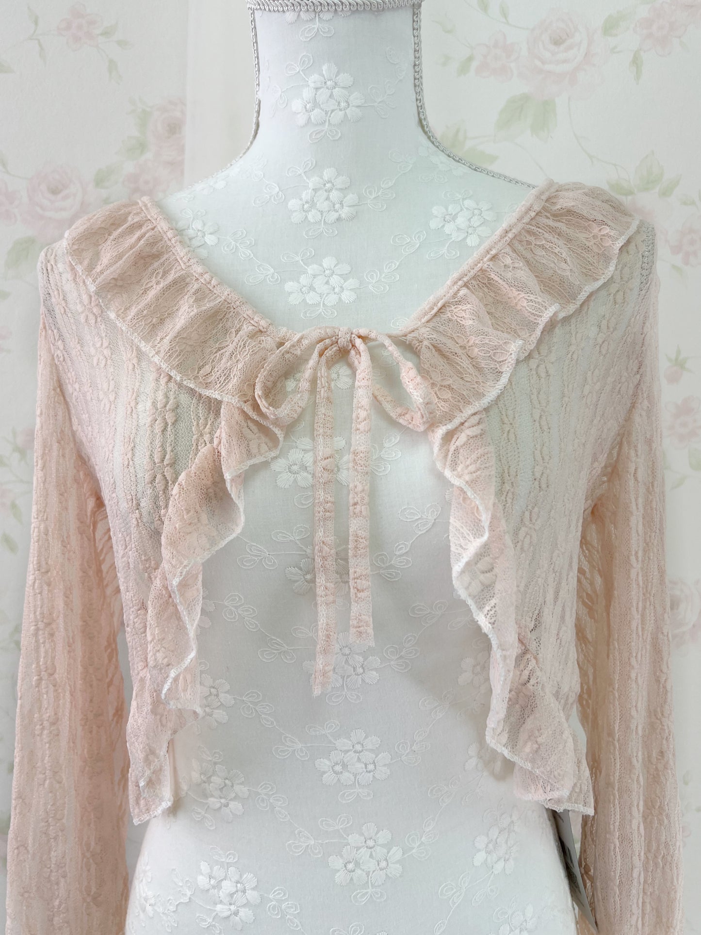 Floral Lace Ruffled Cardigan (Peach Pink)