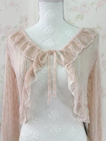 Floral Lace Ruffled Cardigan (Peach Pink)