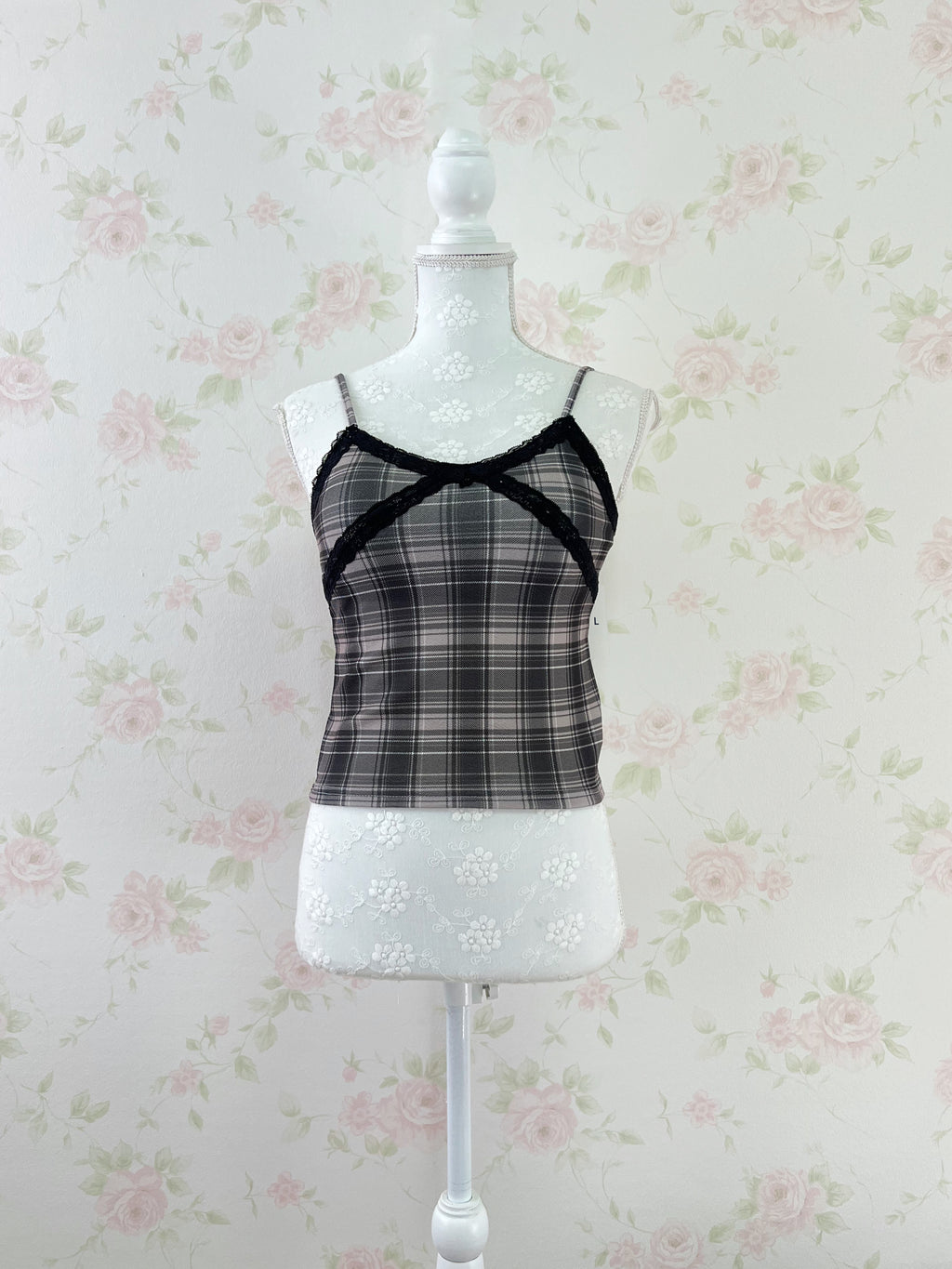 Checked Camisole With Cups (Gray)