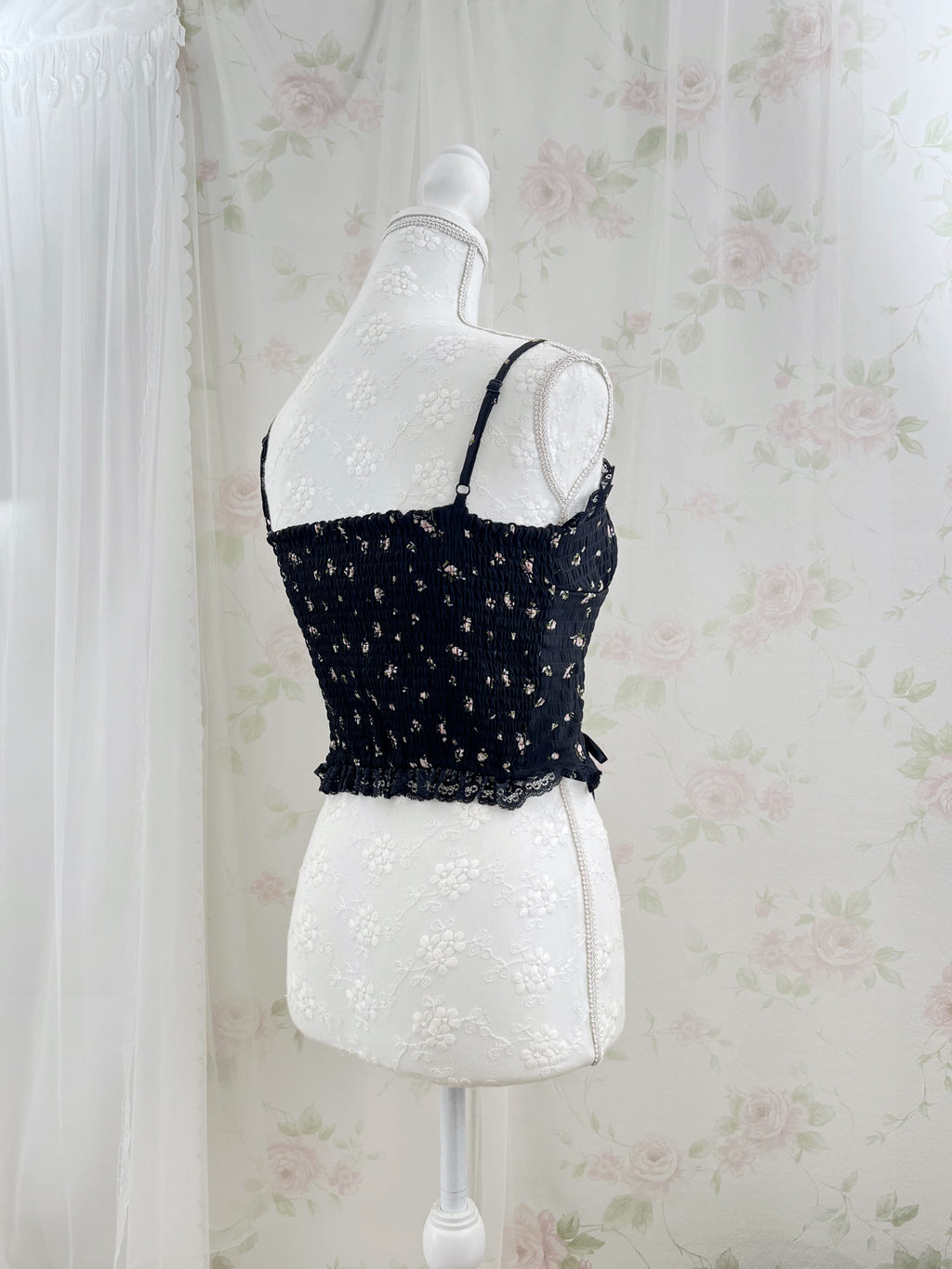 Petite Floral Laced Up Camisole (Black)