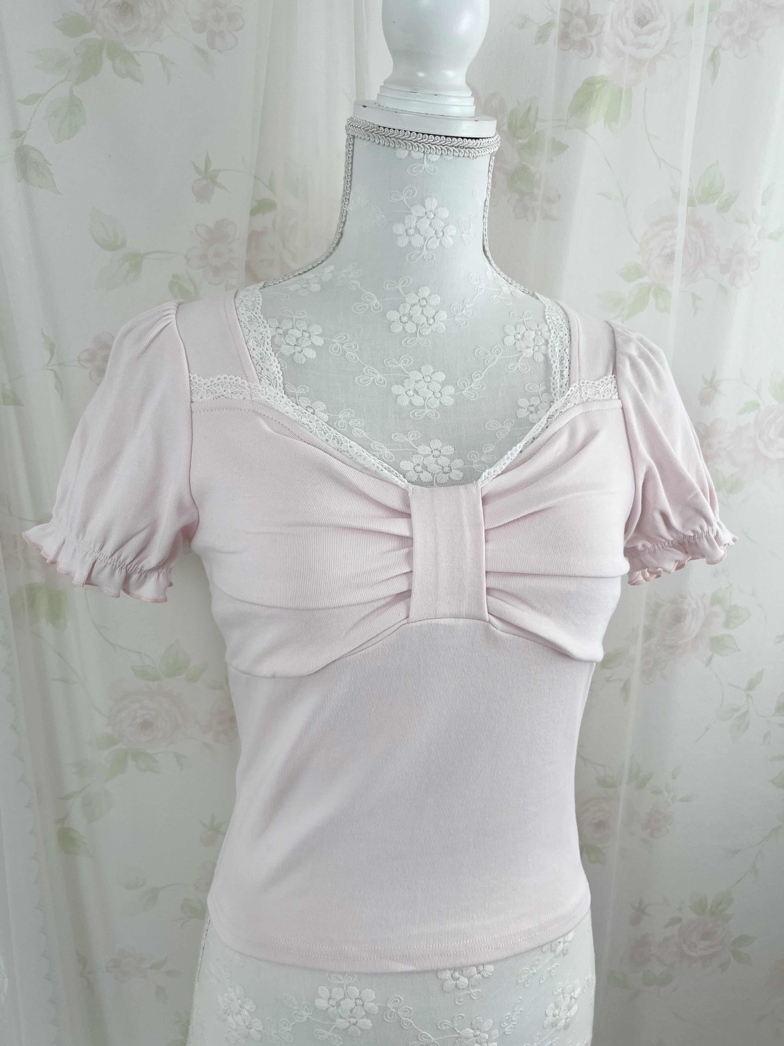 Cotton Big Bow T-Shirt (Baby Pink)