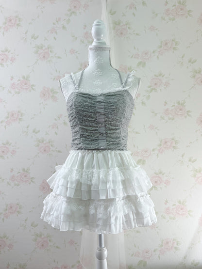 GRL Tiered Lace Skirt (White)