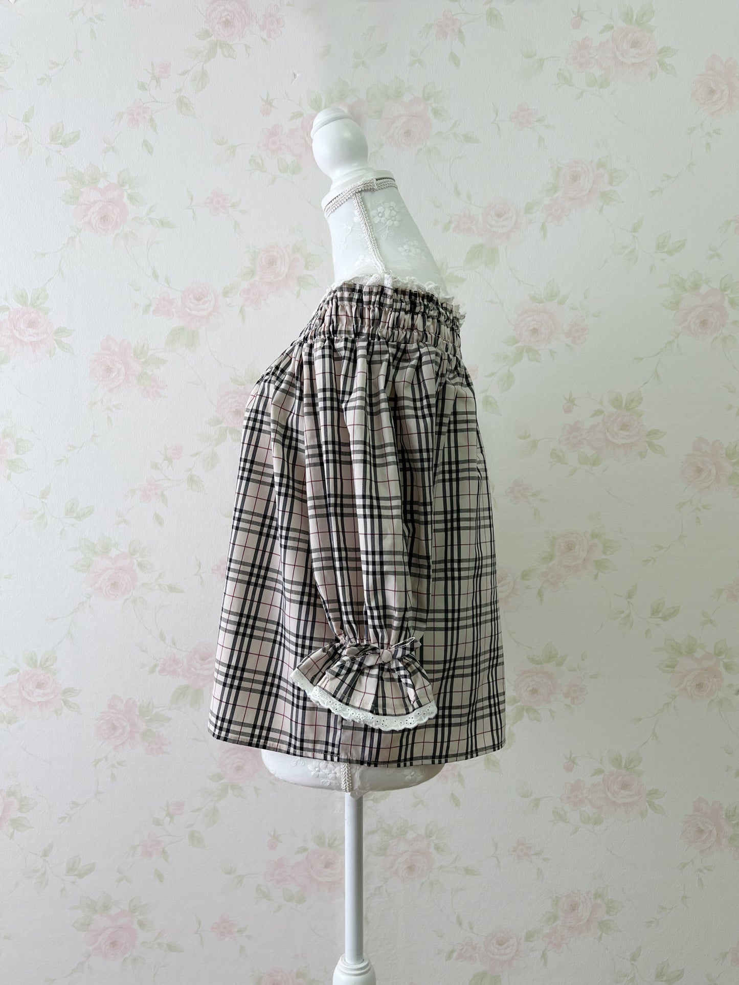 Honey Cinnamon Off Shoulder Checked Top