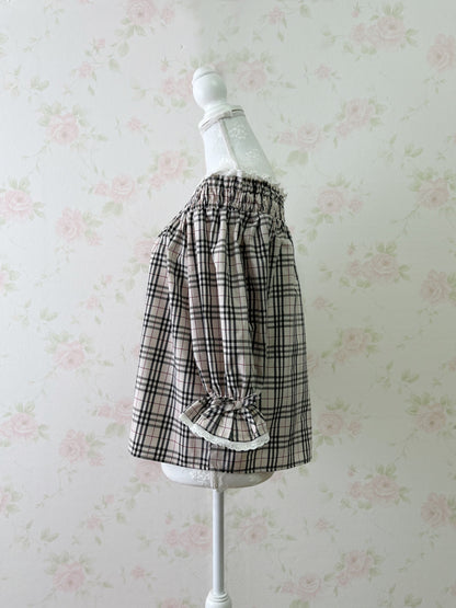 Honey Cinnamon Off Shoulder Checked Top