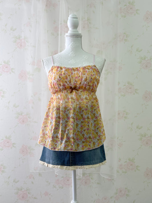 Floral Girly Lace Chiffon Camisole (Yellow)