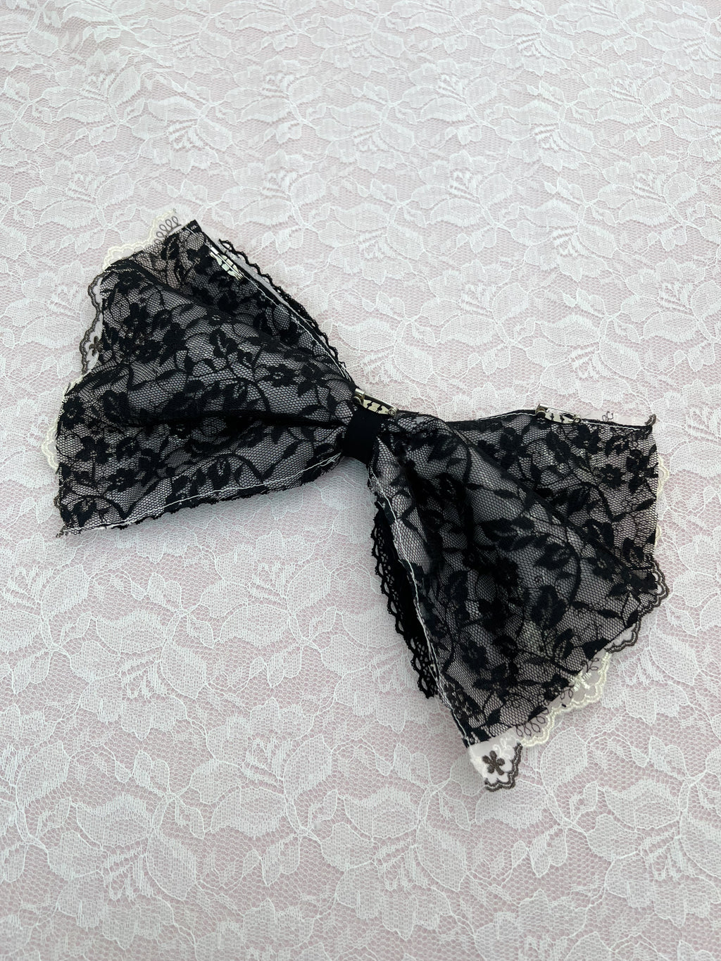 Kirallum Tokyo Handmade Chiffon Floral Embroidery Lace Big Bow (Black)