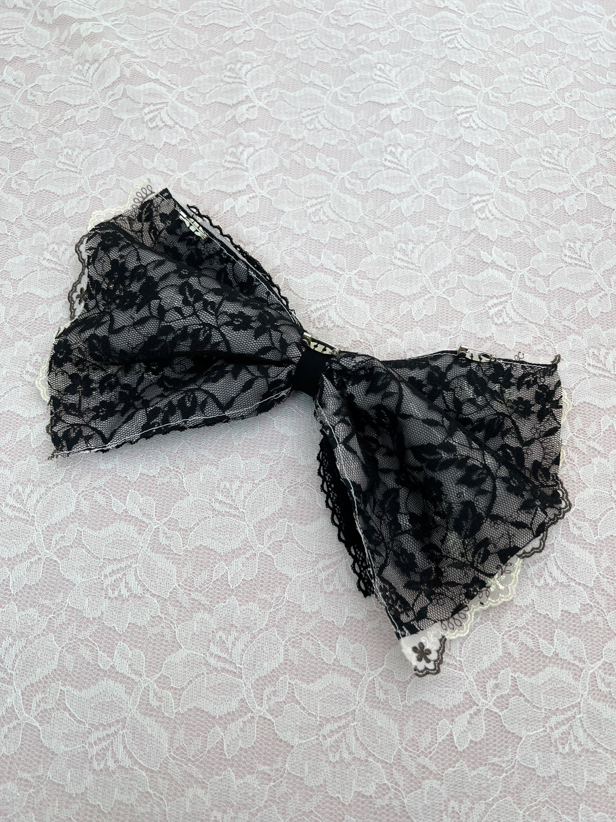 Kirallum Tokyo Handmade Chiffon Floral Embroidery Lace Big Bow (Black)