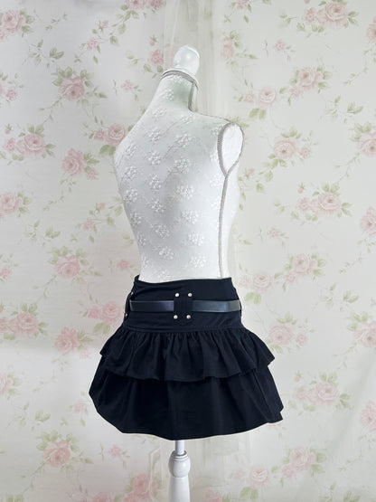 GRL Cotton Tiered Skirt With Belt (Black)