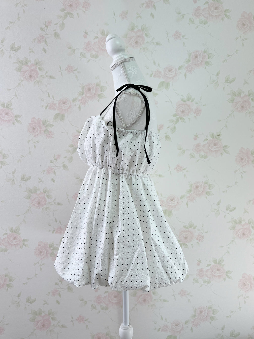 Polka Dot Balloon Tunic Top  (White)
