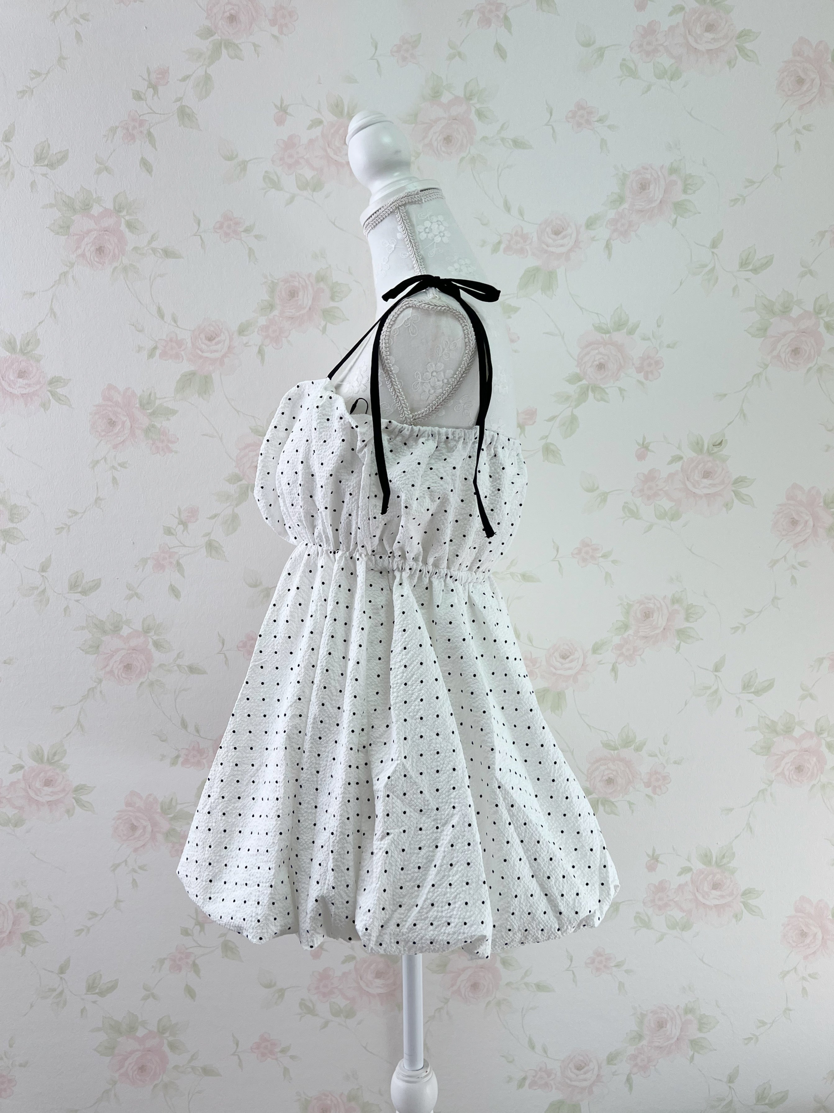Polka Dot Balloon Tunic Top  (White)