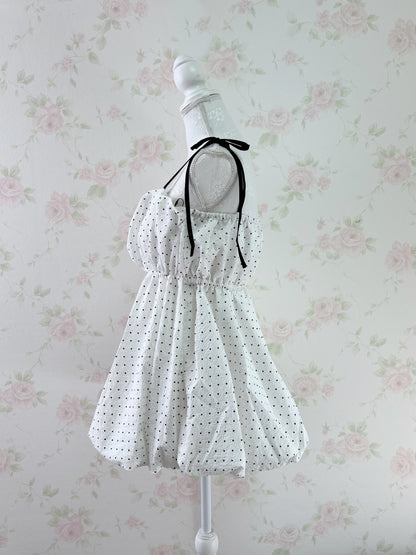GRL Polka Dot Balloon Tunic Top  (White)