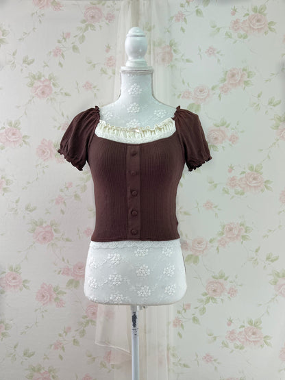 GRL Lace Shoujo Milkmaid Tops (Brown)