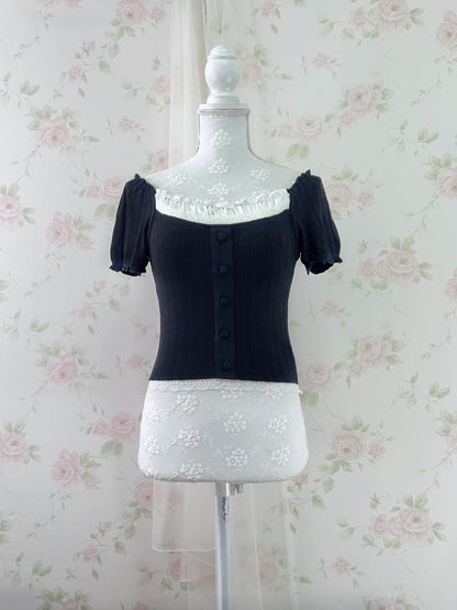 GRL Lace Shoujo Milkmaid Tops (Black)