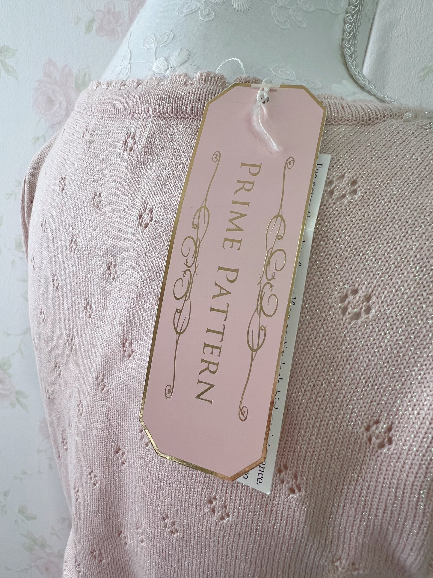 Prime Pattern Lame Shiny Fabric Beaded Cardigan (Pink Beige)