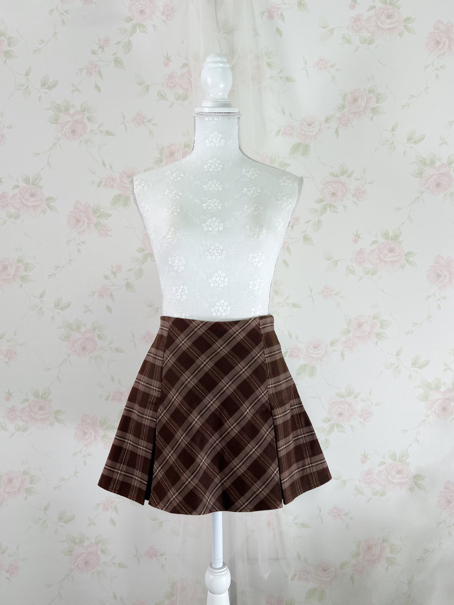 GRL Trapezoid Checked Skirt (Brown)