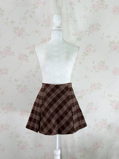 GRL Trapezoid Checked Skirt (Brown)