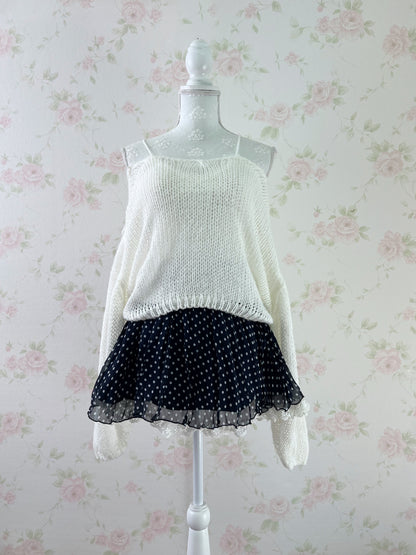 Honey’s Polka Dot Lace Hem Pleated Skirt