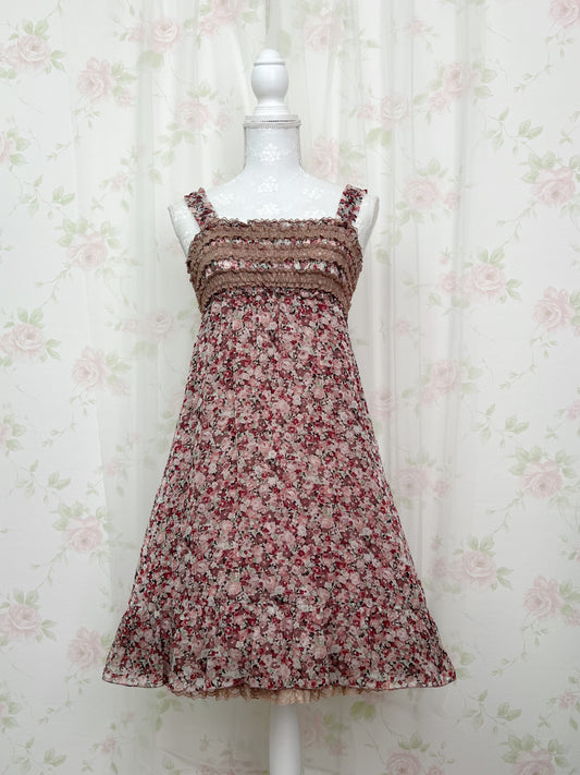 L'EST ROSE Floral Lace Front Shirring Strap Dress