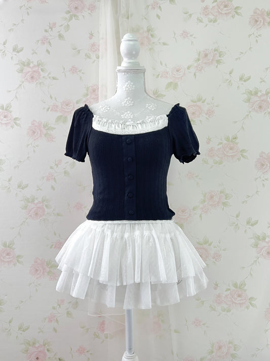 GRL Lace Shoujo Milkmaid Tops (Black)