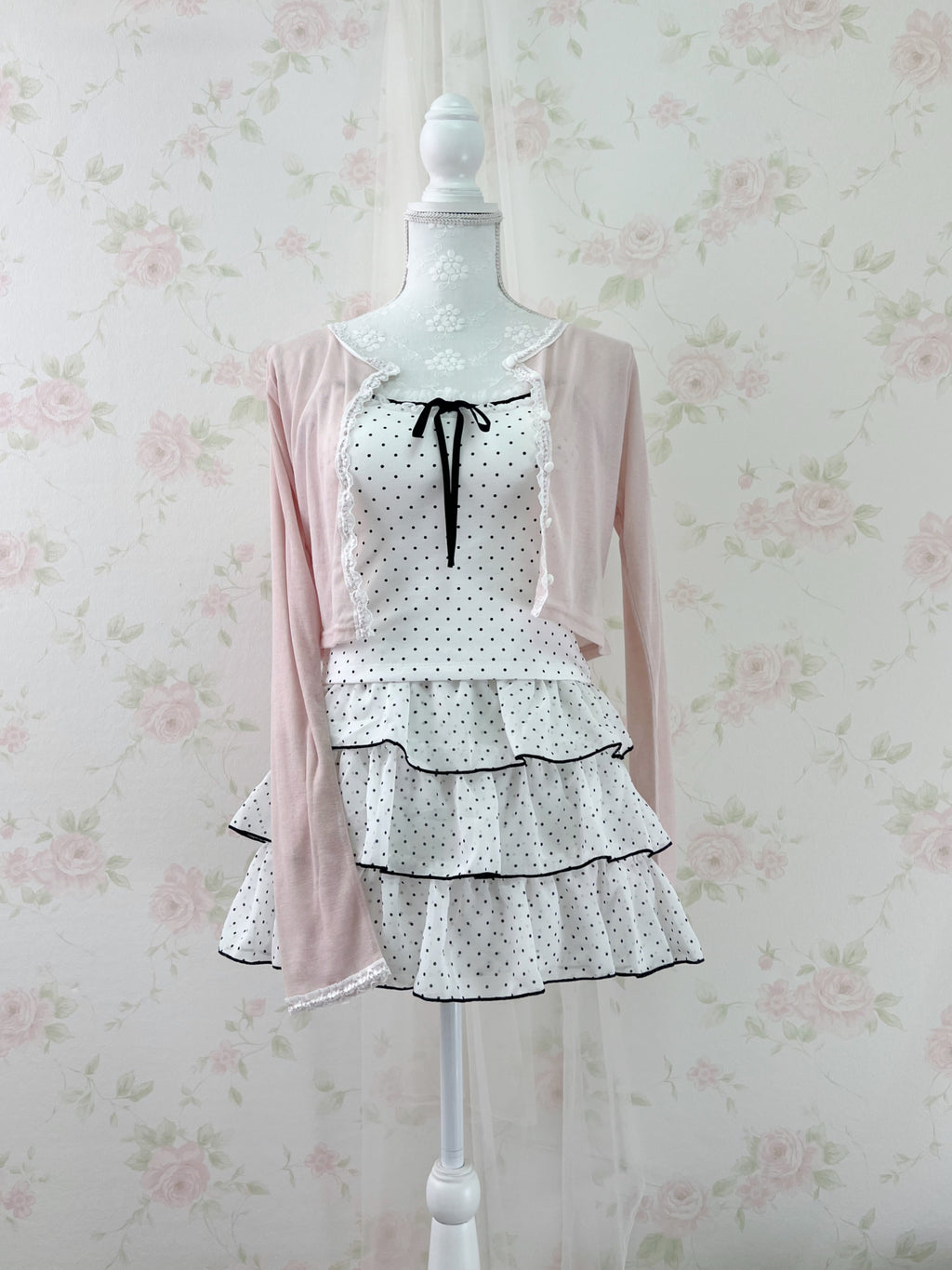 NICE CLAUP Lace Lined Cardigan (Pink)