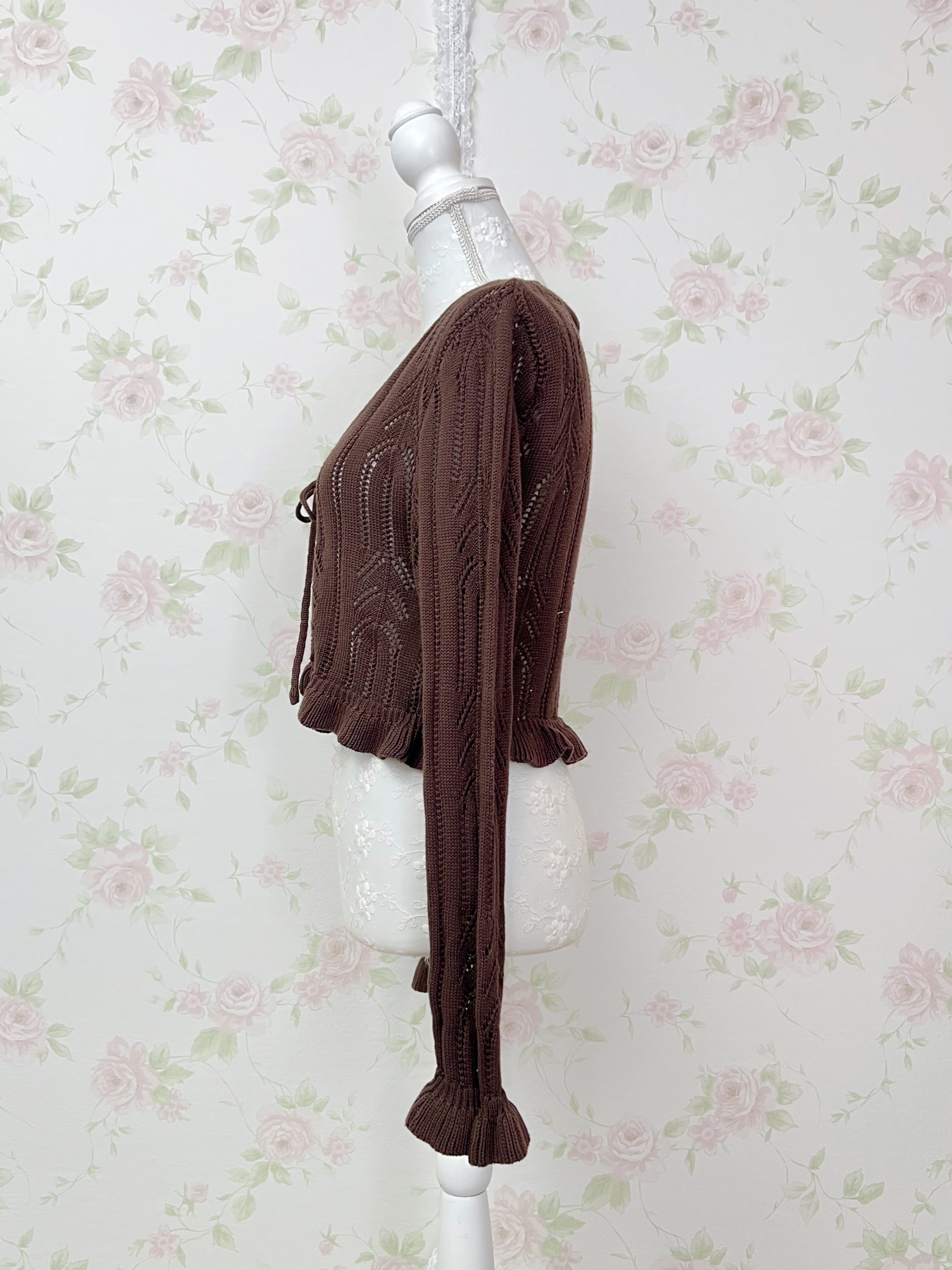 Crocheted Front String Cardigan (Chocolate)