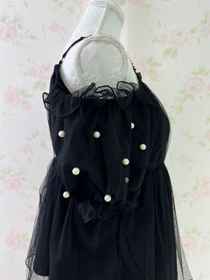 Ank Rouge Crystal Strap Chiffon Top (Black)