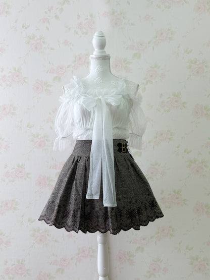 LIZ LISA Belt Embroidery Hem Skirt