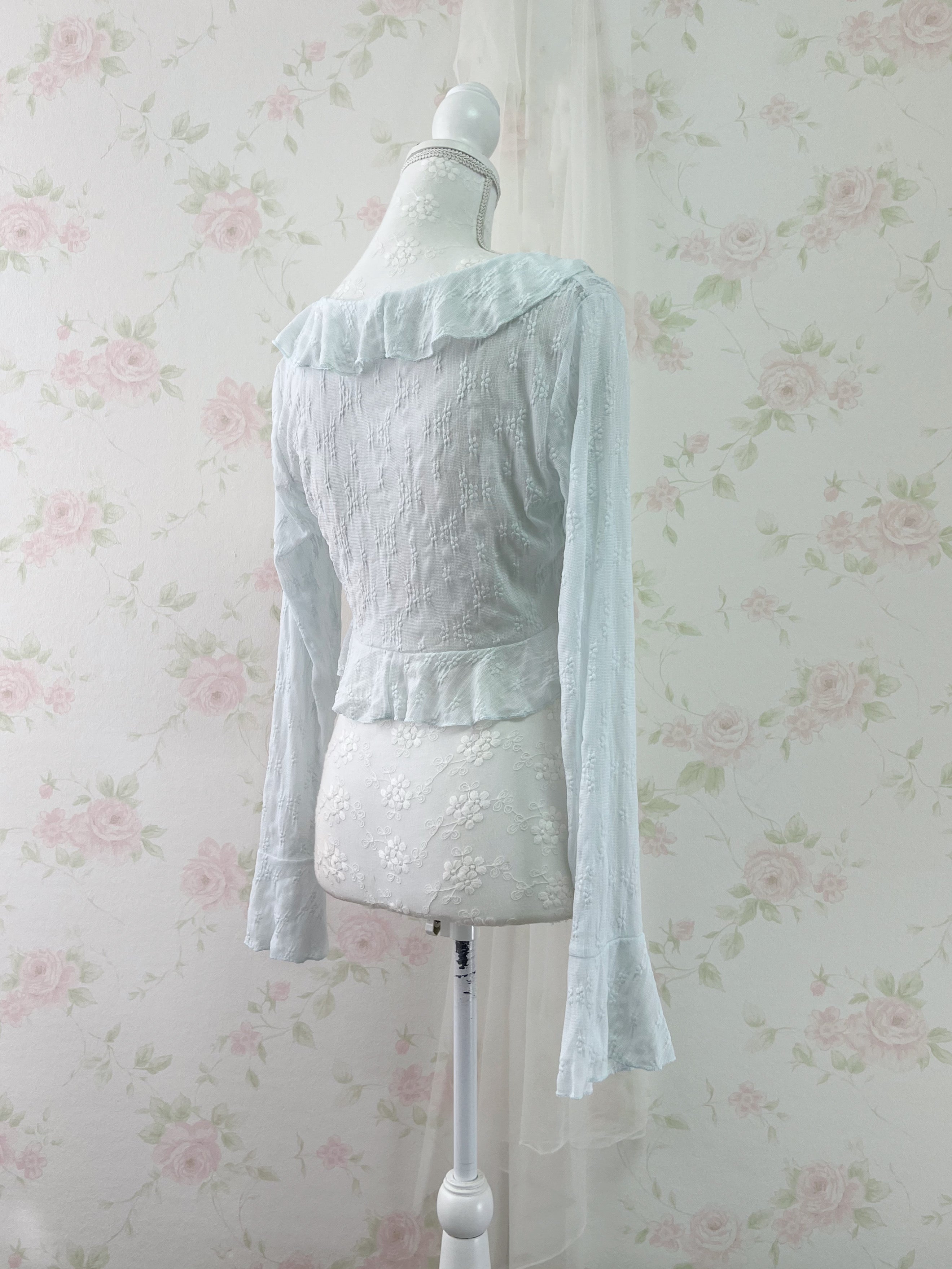 Lacy Front String Cardigan (Blue)