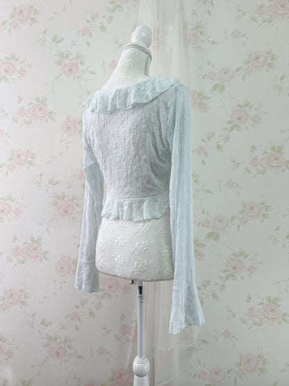 GRL Lacy Front String Cardigan (Blue)