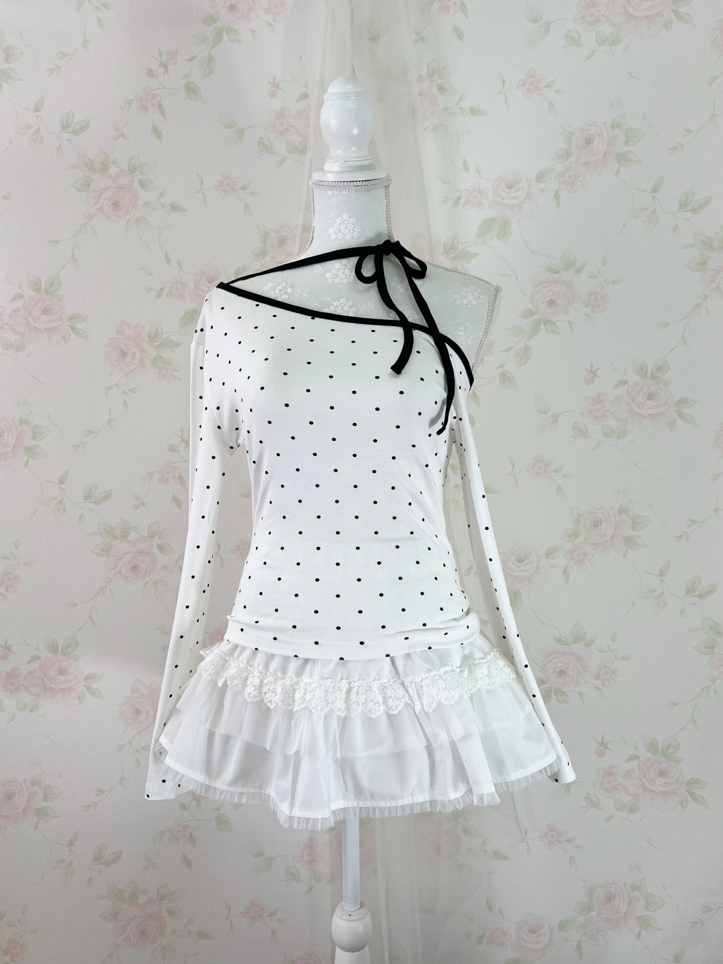 One Shoulder Polka Dot Top (White)