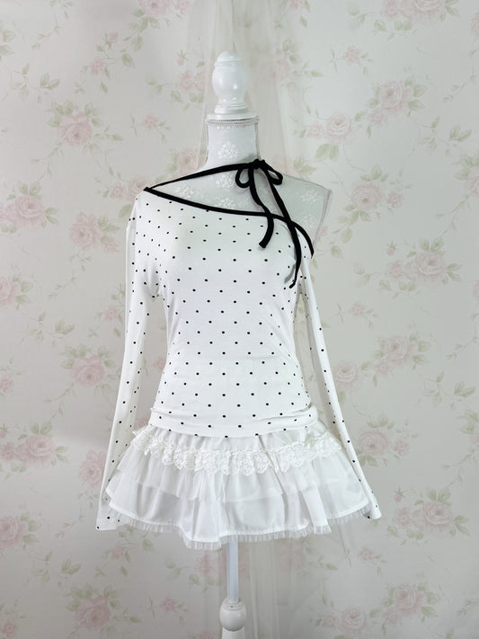 One Shoulder Polka Dot Top (White)